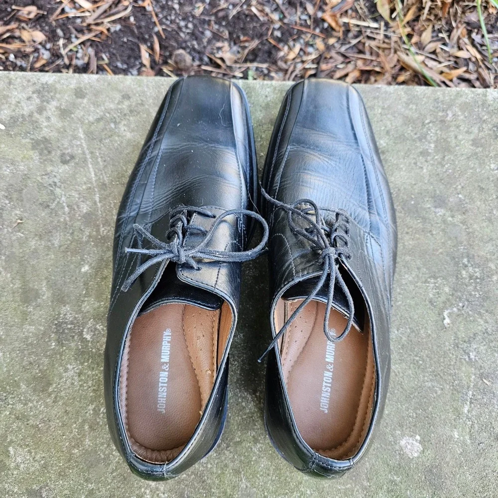 Johnston & Murphy Harding Panel Oxford Dress Shoes 9 Black Leather Square Toe